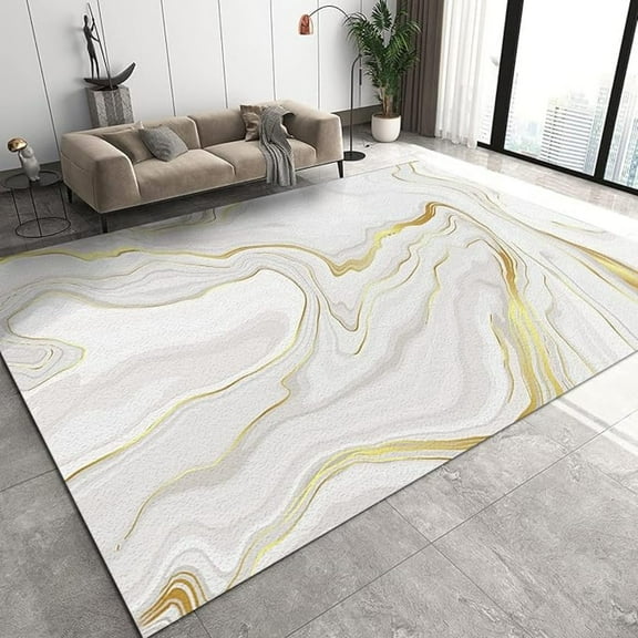 Modern Light Luxury White Gold Living Room Rug, Abstract Geometry Carpet, Non Slip Backing Washable Durable Easy Clean Area Mat For Bedroom Entryway Office Nursery Bath Room 1x2ft