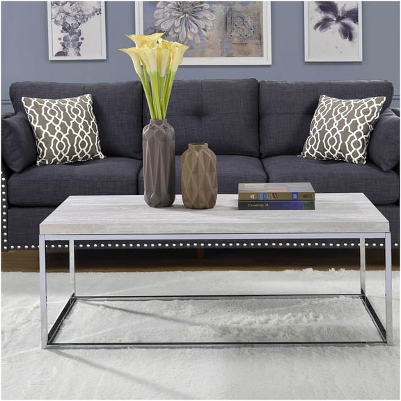 Modern Light Oak Coffee Table with Chrome Sled Base, Natural Finish