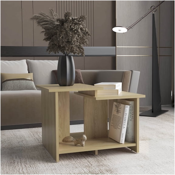 Light Oak Modern Coffee Table with Open Shelf for Living Room & Office Storage