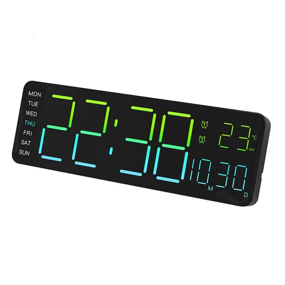 Modern Light Wall Clock Adjustable LED Screen Shows Time Temperature Date 12/24Hour Mode Easy Setups Home Decors