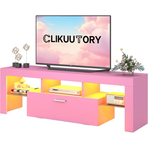 Modern Lighting 51 inch TV Stand with Large Storage Drawer for 32 40 50 55 Inch TVs, TV Console with 20 Color LED Lights, Entertainment Center Media and Open Shelf for Bedroom, Black