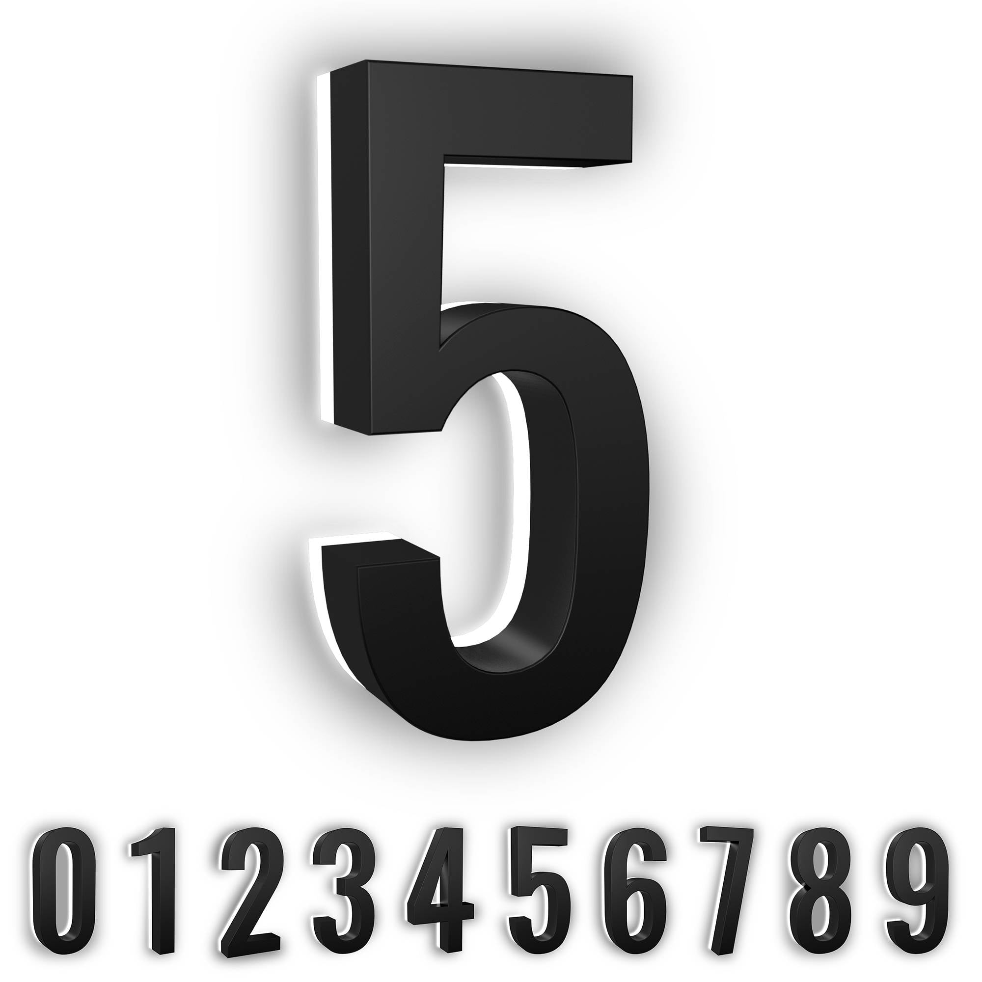 5-Inch LED Backlit Address Number for House - Waterproof Outdoor Stainless Steel Sign, 6000K Bright White Light, 12V Powered, Mounting Plate Sold Separately (Black, Number 5)