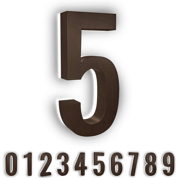 5-Inch LED Backlit Address Number for House - Waterproof Outdoor Stainless Steel Sign, 6000K Bright White Light, 12V Powered, Mounting Plate Sold Separately (Bronze, Number 5)