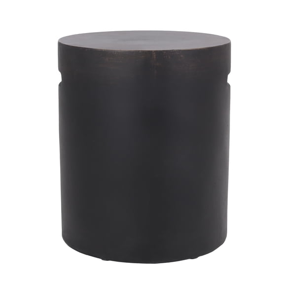Modern Lightweight Concrete Side Table With Cutout Handle For Indoor Outdoor Use, 15.5 Inch Cube Accent Table