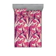 thumbnail image 1 of Modern Lily Fitted Sheet & Pillow Sham Set, Pastel Colors Delicate Floral Boho Pattern with Abstract Look Leaves, Decorative Printed 3 Piece Bedding Decor, King, Hot Pink Plum Magenta, by Ambesonne, 1 of 2