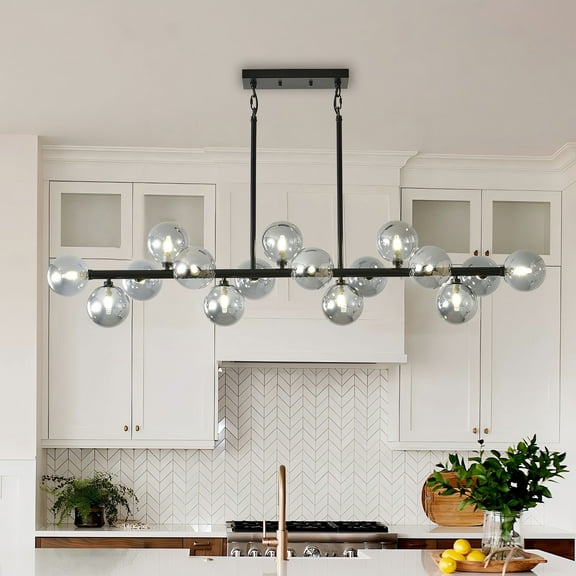 Modern Linear Chandelier for Dining Room Kitchen Island, 16-Light Globe Sputnik Chandelier, Dining Room Light Fixture Over Table with Globe Shade