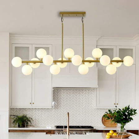 Modern Linear Chandelier for Dining Room Kitchen Island, 16-Light Globe Sputnik Chandelier, Dining Room Light Fixture Over Table with Globe Shade