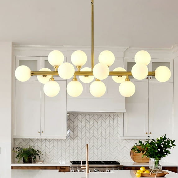 Modern Linear Chandelier for Dining Room Kitchen Island, 16-Light Globe Sputnik Chandelier, Dining Room Light Fixture Over Table with Globe Shade