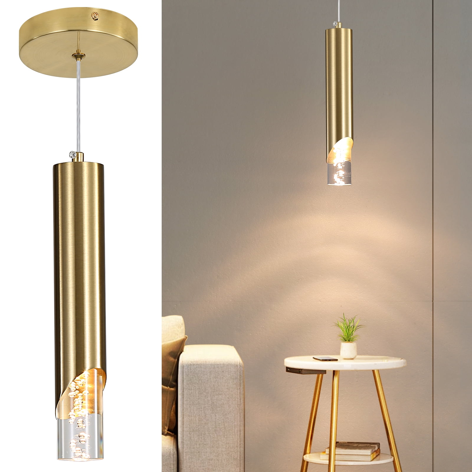 Modern Linear Pendant Light for Kitchen Island, LED Hanging Light Fixture with Bubble Acrylic, 3 Color 3000K/4500K/6500K, Mini Ceiling Chandelier Lighting for Dining Room, Bedroom, Hallway