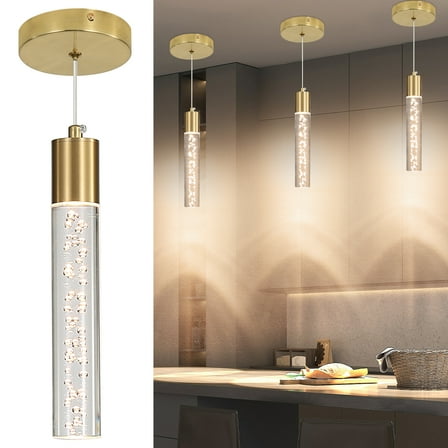 Modern Linear Pendant Light for Kitchen Island LED Hanging Light Fixture with Bubble Acrylic 3 Color 3000K/4500K/6500K Mini Ceiling Chandelier Lighting