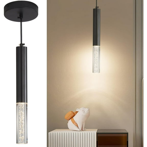 Modern Linear Pendant Light for Kitchen Island LED Hanging Light Fixture with Bubble Acrylic 3 Color 3000K/4500K/6500K Mini Ceiling Chandelier Lighting