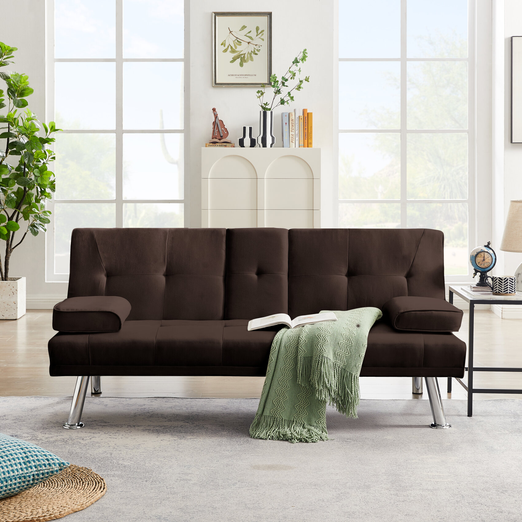 Modern Linen Convertible Folding Sofa, Upholstered Sleeper Sofa Bed ...