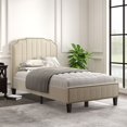 thumbnail image 1 of Modern Linen Curved Upholstered Platform Bed , Solid Wood Frame , Nailhead Trim (Twin), 1 of 2