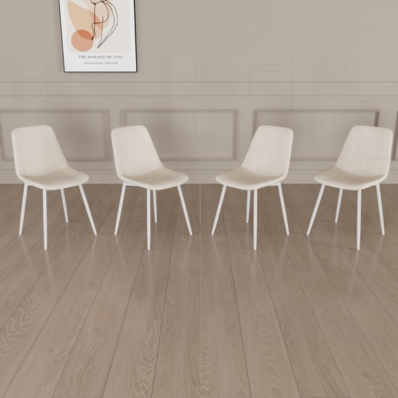 Modern Linen Dining Chairs Set of 4 - Sturdy White Metal Legs