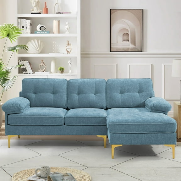 Modern Linen Fabric L-Shaped Couch 4-Seat Sofa Sectional,82.7'' Upholstered Sofa,Convertible Sectional Sofa Couch with Chaise(Light Blue)