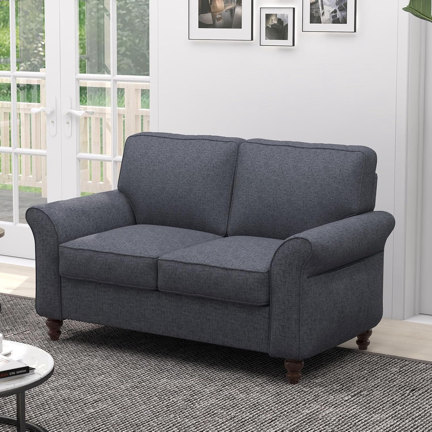 Modern Linen Fabric Loveseat Sofa, Upholstered 2-seat Sofa Couch Wood