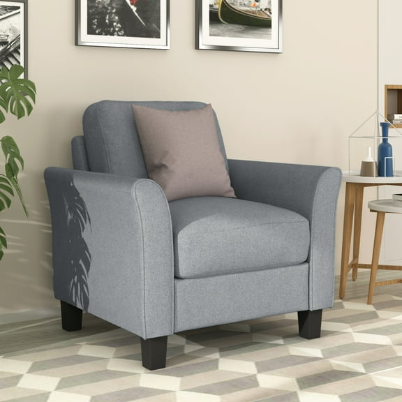 Modern Linen Fabric Recliner Chair,Mid-Century Armchair Single Sofa Accent Chair,Upholstered Comfy Reading Accent Chairs for Living Room,Gray
