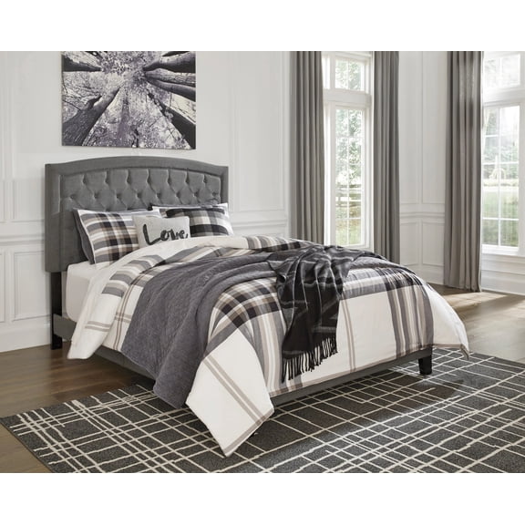 Modern Linen Fiber Upholstered Platform Bed Frame with Padded Headboard, Strong Wooden Slat Support, No Box Spring Required, Sturdy Construction, Clean Contemporary Bedroom Style, Easy Assembly