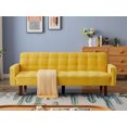 thumbnail image 1 of Modern Linen Futon Sofa  with Adjustable Backrest, 3-seat Armchair Sofa with Solid Wood Frame, Convertible Sleeper Sofa for Living Room, Bedroom, Apartment, Yellow, 1 of 9