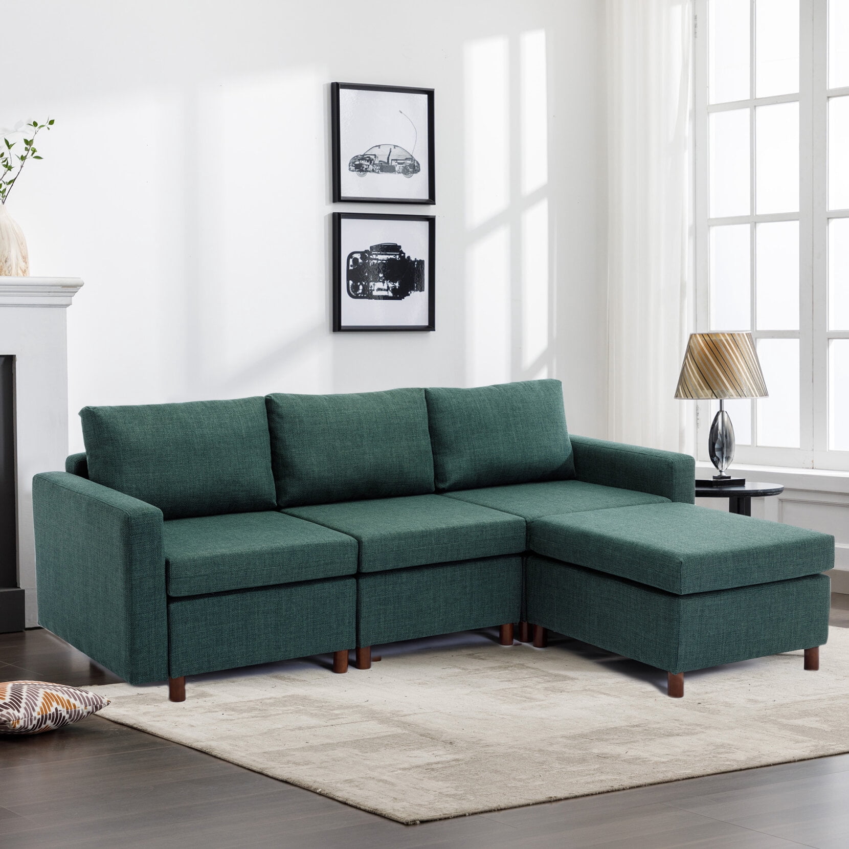 Module Section Sofa Modern Linen Module Sectional Sofa Couch 4pcs, 3 Seat Convertible Sofa ...