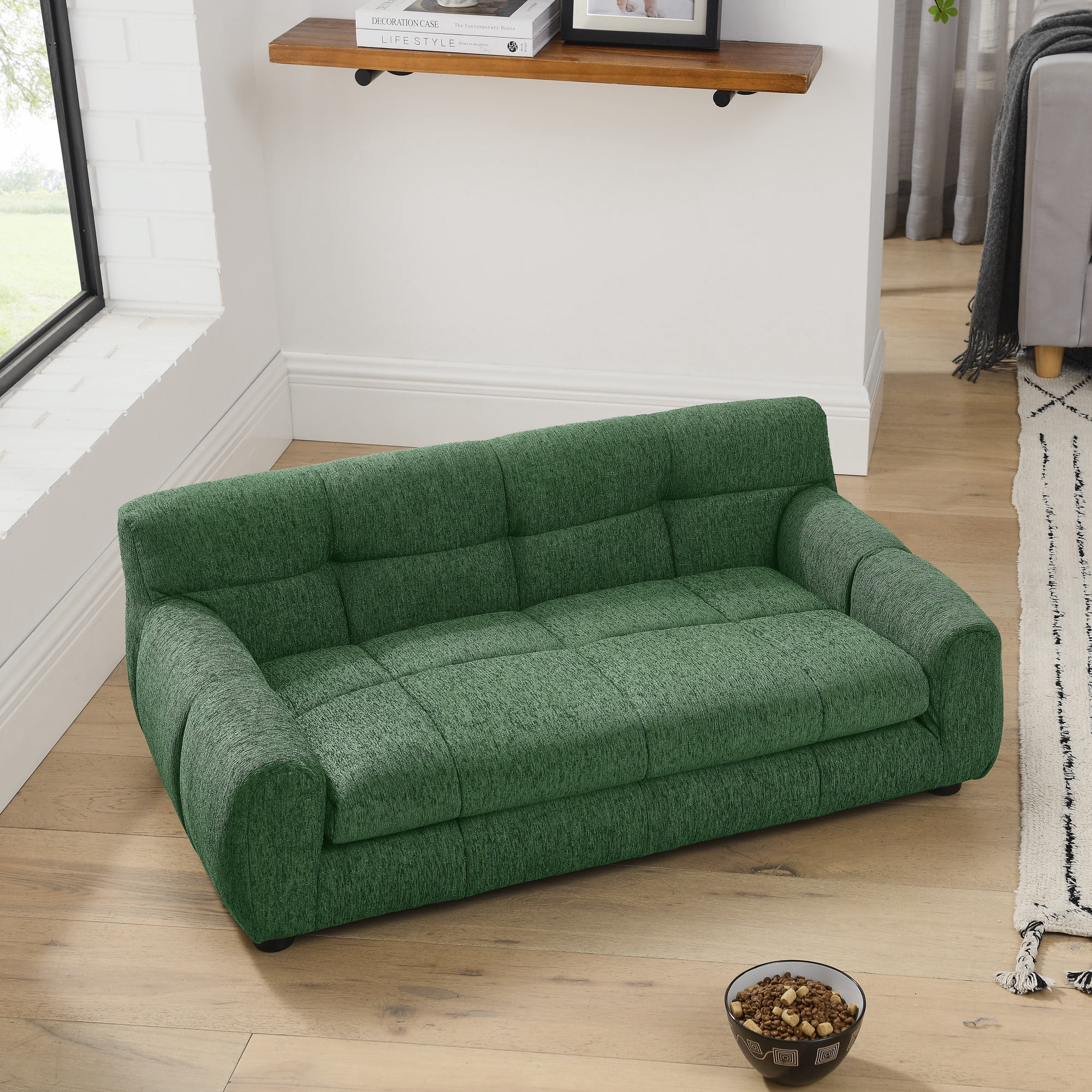 Modern Linen Pet Sofa with Backrest & Armrests, Stable Short-Leg Dog Bed Couch for Medium & Large Dogs, Comfortable Rectangular Pet Furniture