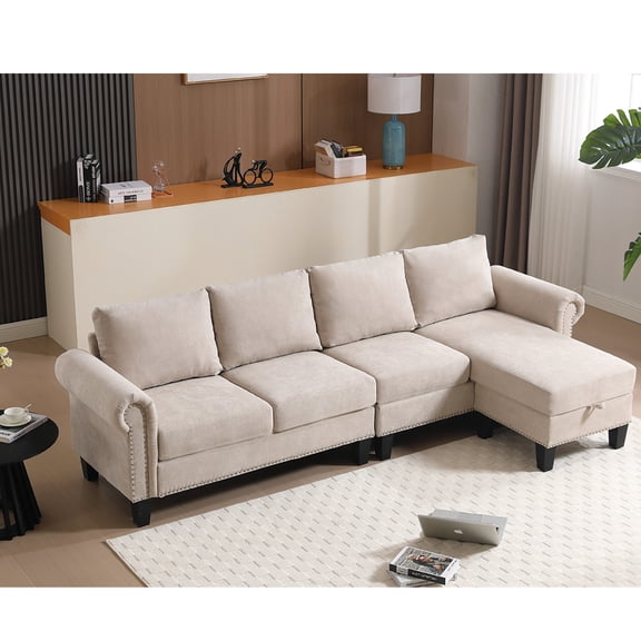 Modern Linen Sofa with Storage / Versatile Use in Primary Space