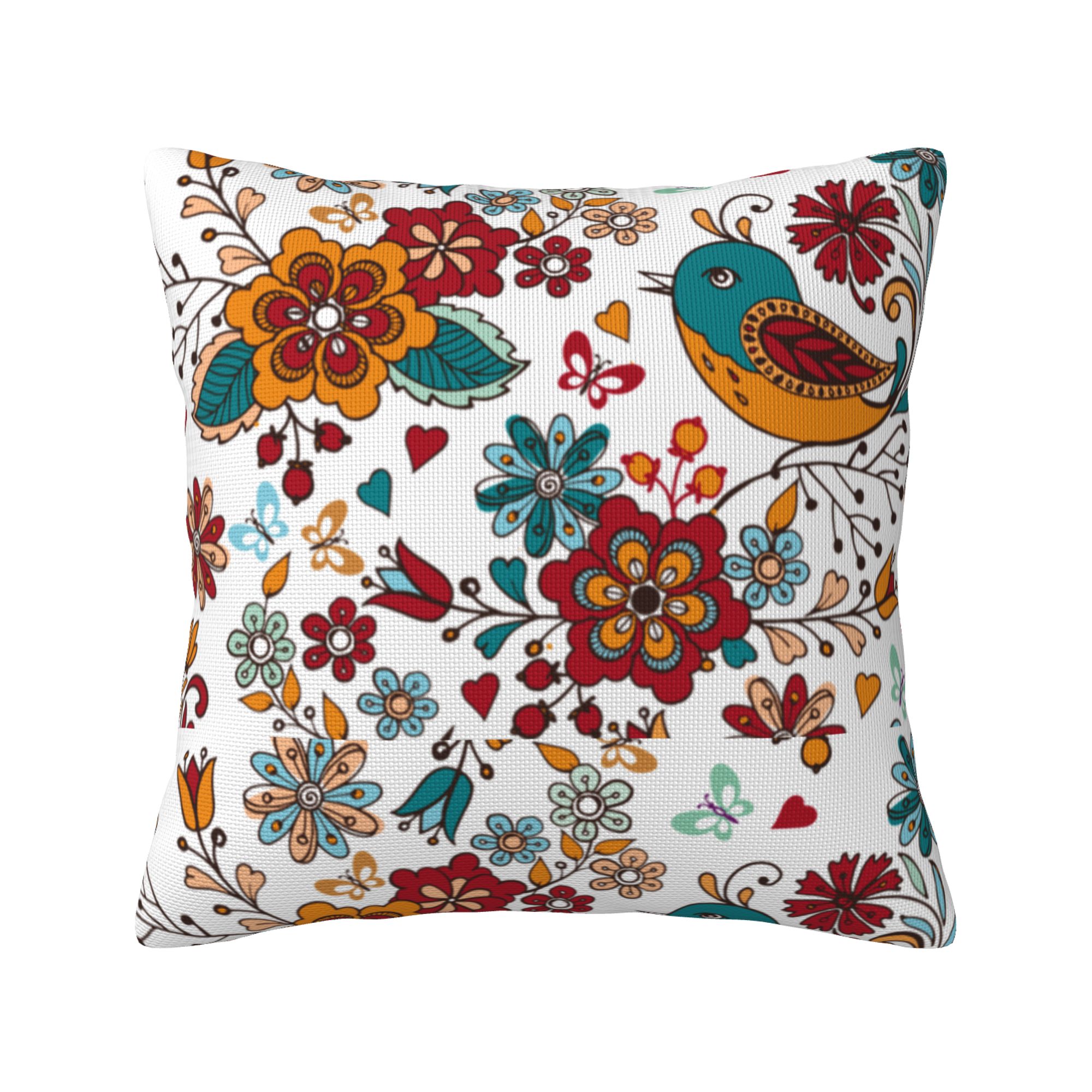 Modern Linen Throw Pillow Covers Colorful seamless pattern with birds