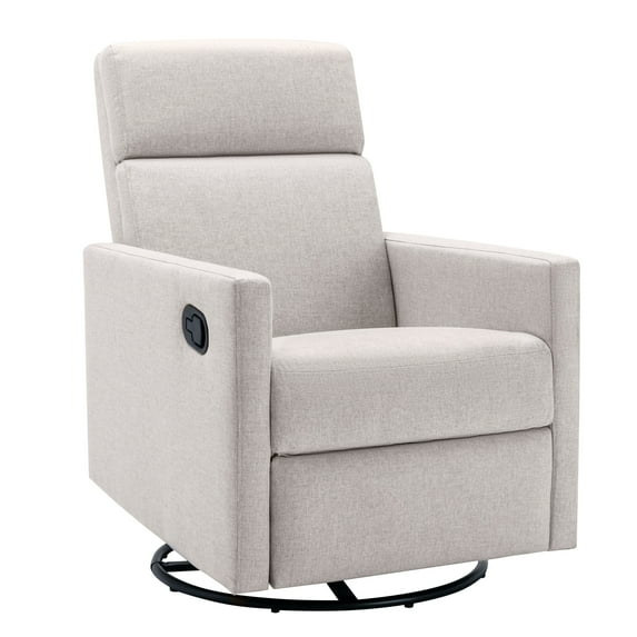 Modern Linen Upholstered Rocking Chair, 360° Swivel Glider Recliner Chair with Footrest for Living Room Bedroom
