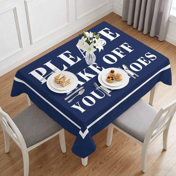 Modern Lines Take off Your Shoes Table Cloth 60x84in, Waterproof Rectangle Tablecloth Wipeable Tablecloths Dark Blue Background Table Covers for Dining Tables Party Indoor Outdoor