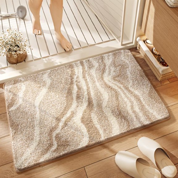 Modern Liquid Marble Bathroom Rugs Mats Soft Microfiber Bath Rugs for Bathroom Non Slip Water Absorbent Fluffy Cozy Bathtub Shower Rug Bath Mats Machine Washable (Khaki, 16x24inch)