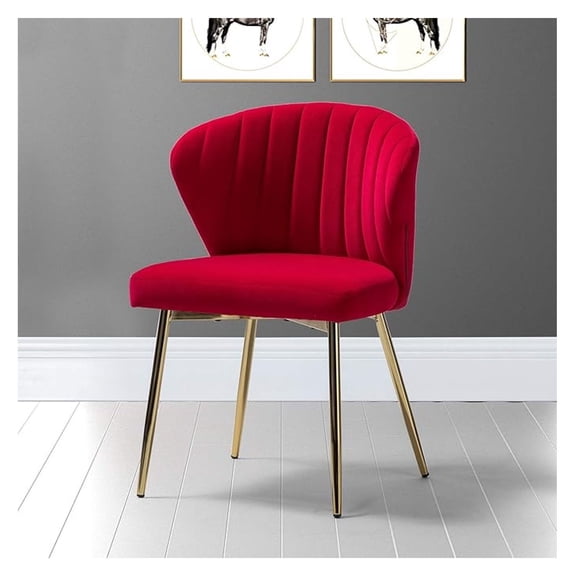Modern Living Dining Room Chairs, Small Accent Chair with Golden Metal Legs, Upholstered Cute Tufted Back Side Chair for Kitchen Vanity Patio Beauty Room/RED