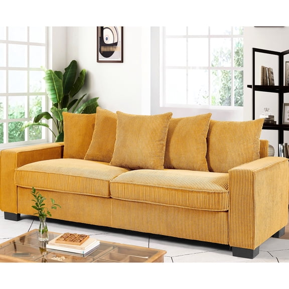 Modern Living Ginger Corduroy , 3 Seater With 5 Matching Toss Pillows Couch, Pillows, Spacious Look