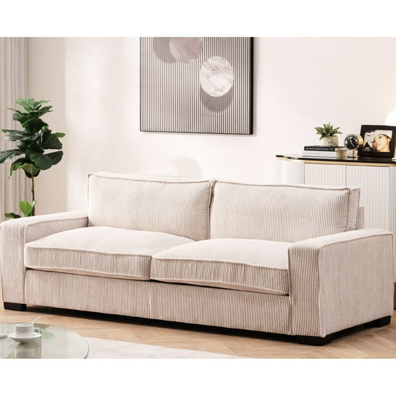 Modern Living Room - Beige Corduroy, 3 Seater, Spacious And Comfortable Couch & Comfy