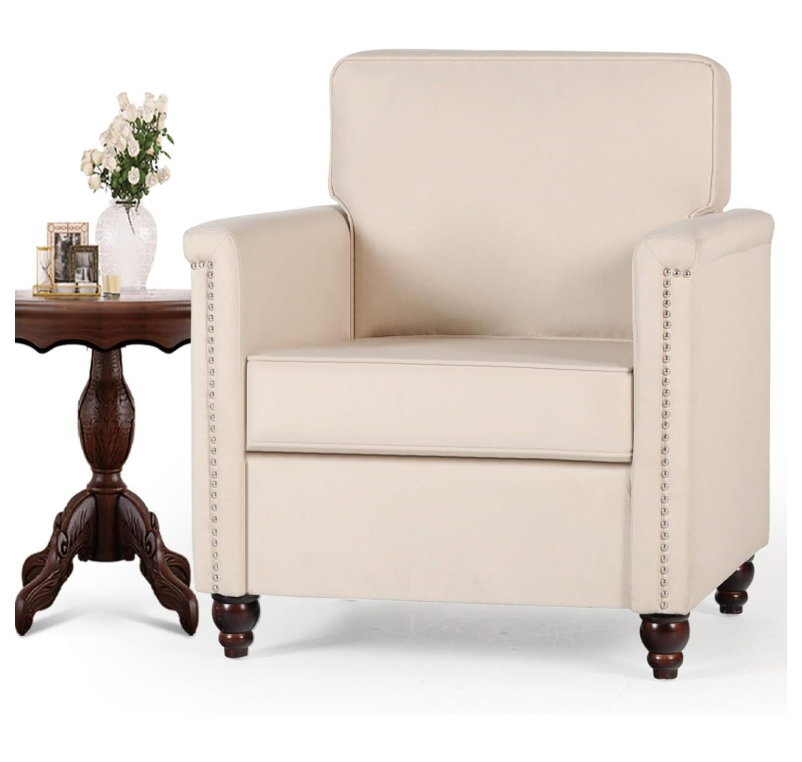 Modern Living Room Chairs, Upholstered Linen Accent Chair, Century Arm ...