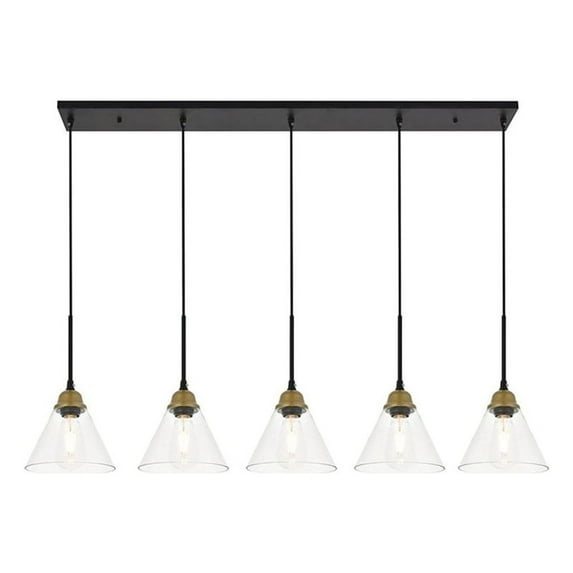 Modern Living Room Kitchen Bedroom Histoire 5 Light Brass and Black Pendant