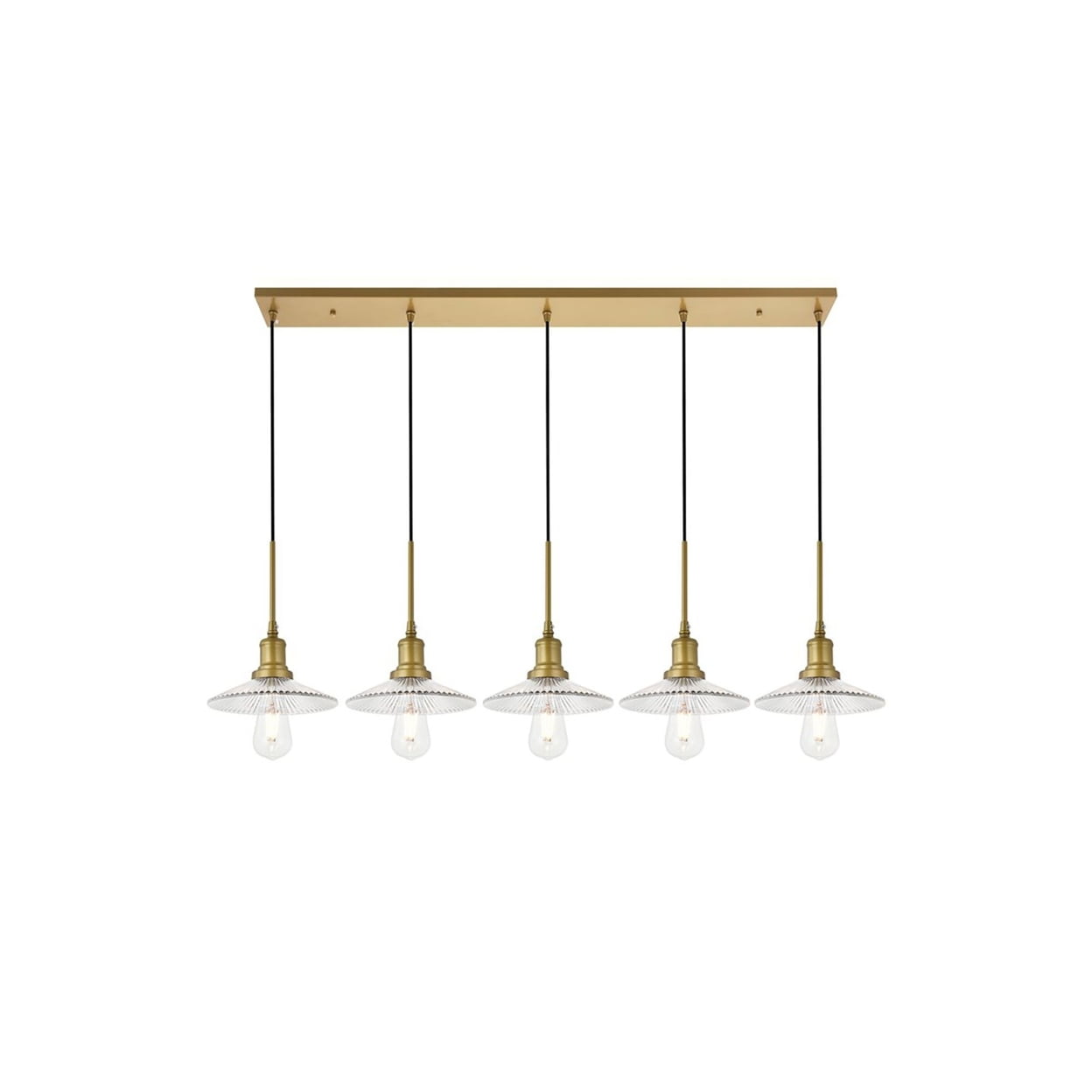Mid-Century Modern Brass and Glass 5-Light Pendant