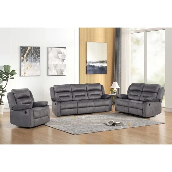 Modern Living Room Power Reclining Sofa 3Pc Set, Fabric Tufted Sofa Couch Set, Blue Gray