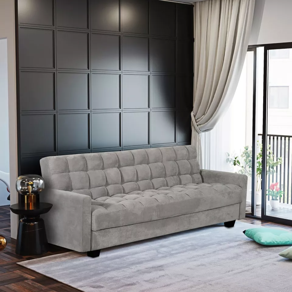 Modern Living Room Sofa Couch with Storage, Tufted Sleeper Sofa, Gray