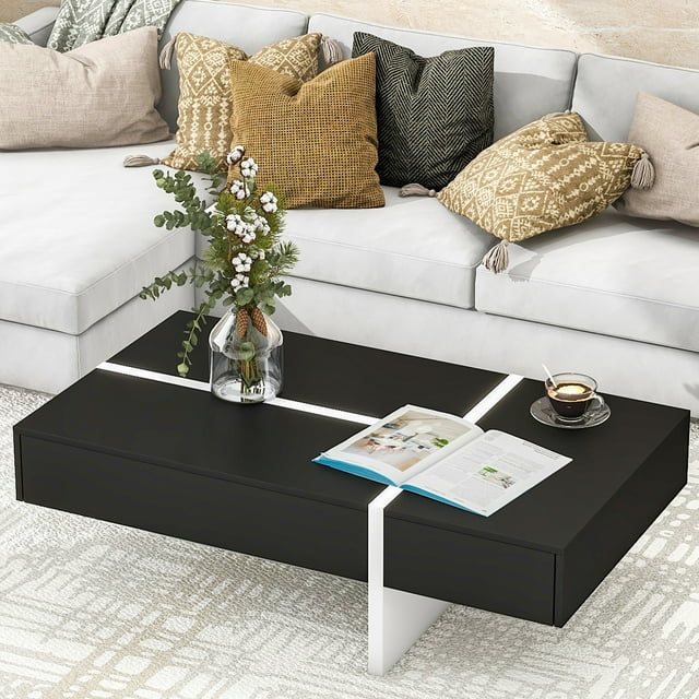 Modern Living Room Wood Coffee Table, Rectangle Cocktail Table with