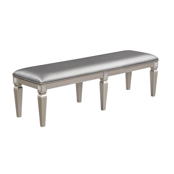 Modern Long Bench | Sparkling Embellished Seating | Wood Material with Gray Finish | Improves Room Decor