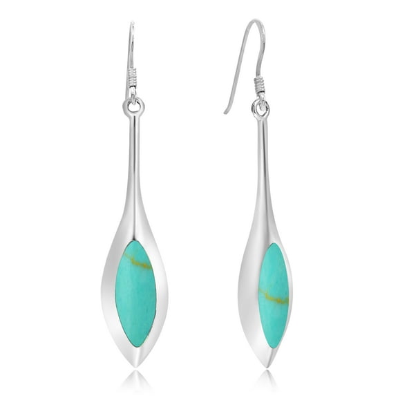 Modern Long Icicle Green Turquoise Inlay Sterling Silver Dangle Earrings