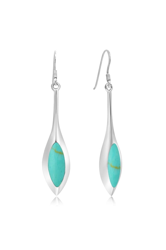 Modern Long Icicle Green Turquoise Inlay Sterling Silver Dangle Earrings