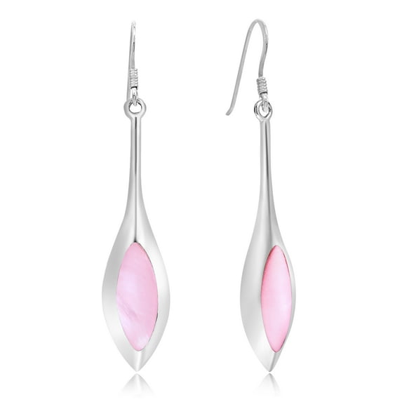 Modern Long Icicle Mother of Pearl Sterling Silver Dangle Earrings