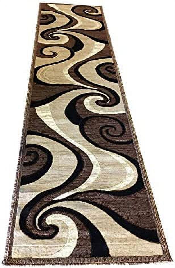 Modern Long Runner Area Rug Beige Brown Design 144 (32 Inches X10 Feet