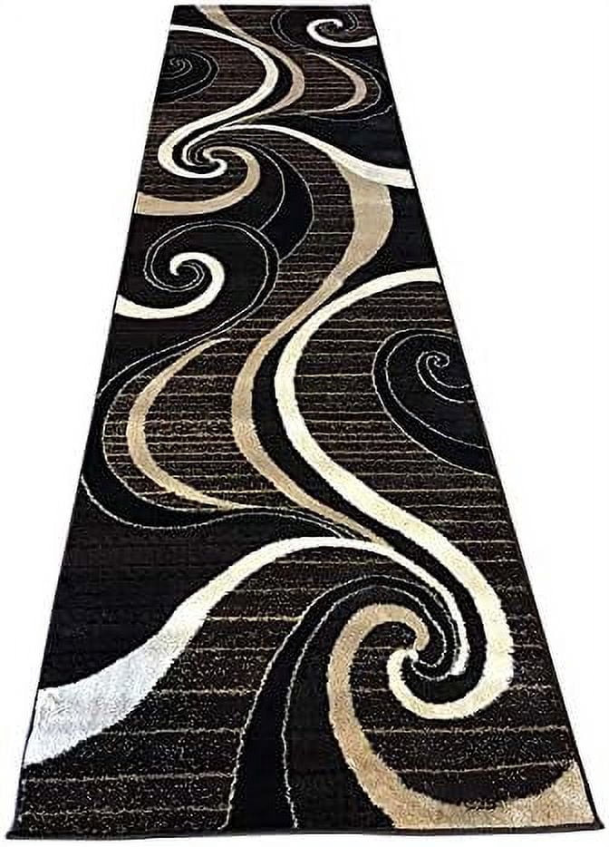 Modern Long Runner Contemporary Area Rug Dark Brown & Black Carpet King ...