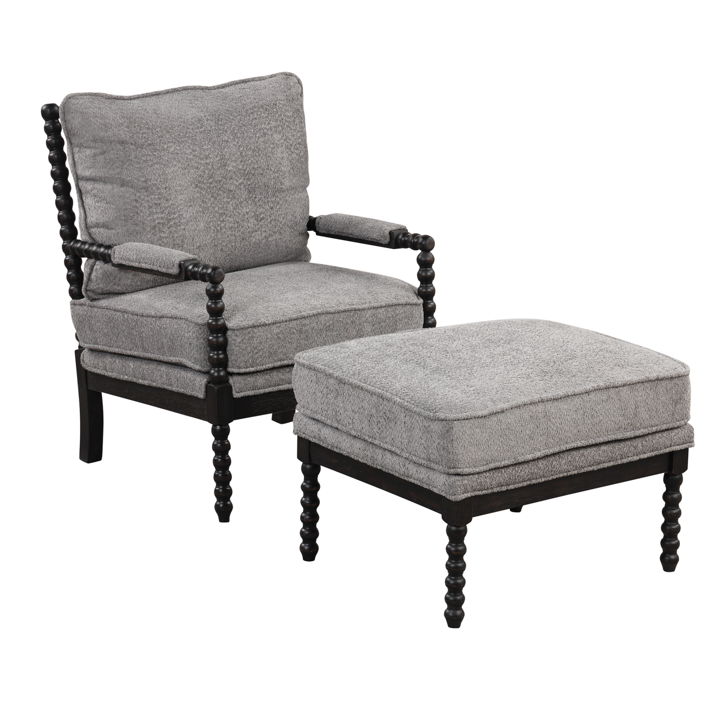 Modern Lounge Chair and Ottoman Combo in Black+Gray, Velvet Upholstery