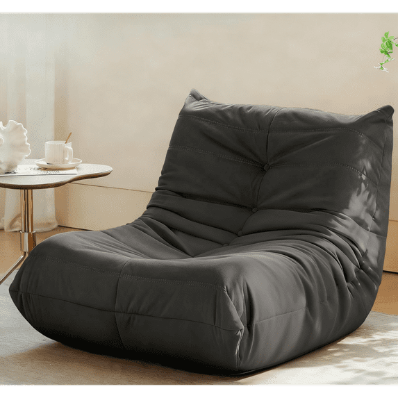 Modern Lounge Chair for Indoor,Button Tufted Corduroy Upholstered Recliner,Deck Chair for Bedroom Living Room,Gray