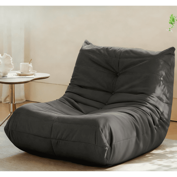 Modern Lounge Chair for Indoor,Button Tufted Corduroy Upholstered Recliner,Deck Chair for Bedroom Living Room,Gray