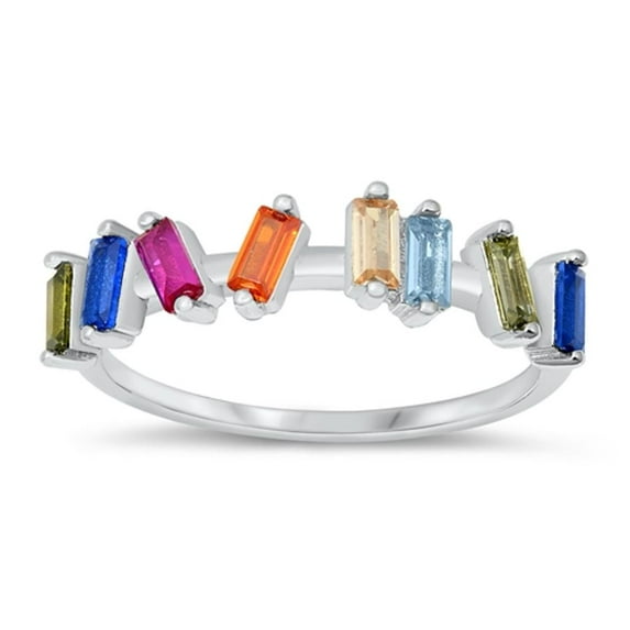 Modern Love Rainbow Radiant Ring .925 Sterling Silver Band Multi-color CZ Jewelry Female Size 4