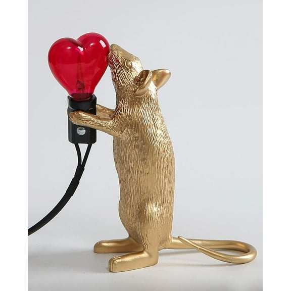 Modern Love Resin Rat Night Lights LED Heart-Shaped Table Lamp Cute LED Resin Animal Mouse Table Lamp Room Decor E12 Base